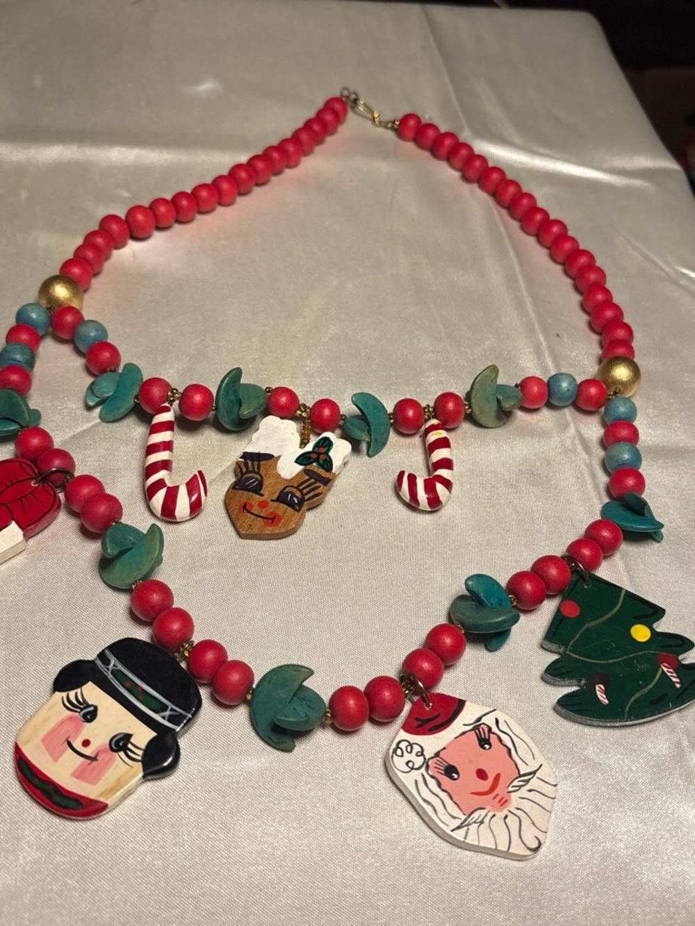 Vintage 1980’s Hand-Painted Red Bead Holiday Charm Necklace - Women Jewelry